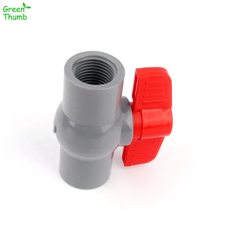 1pc Grey PVC Pipe Socket Inner Dia 20/25/32/40mm Ball Valve With 90 Degree Rotation Red Handle Garden Irrigation Control Water