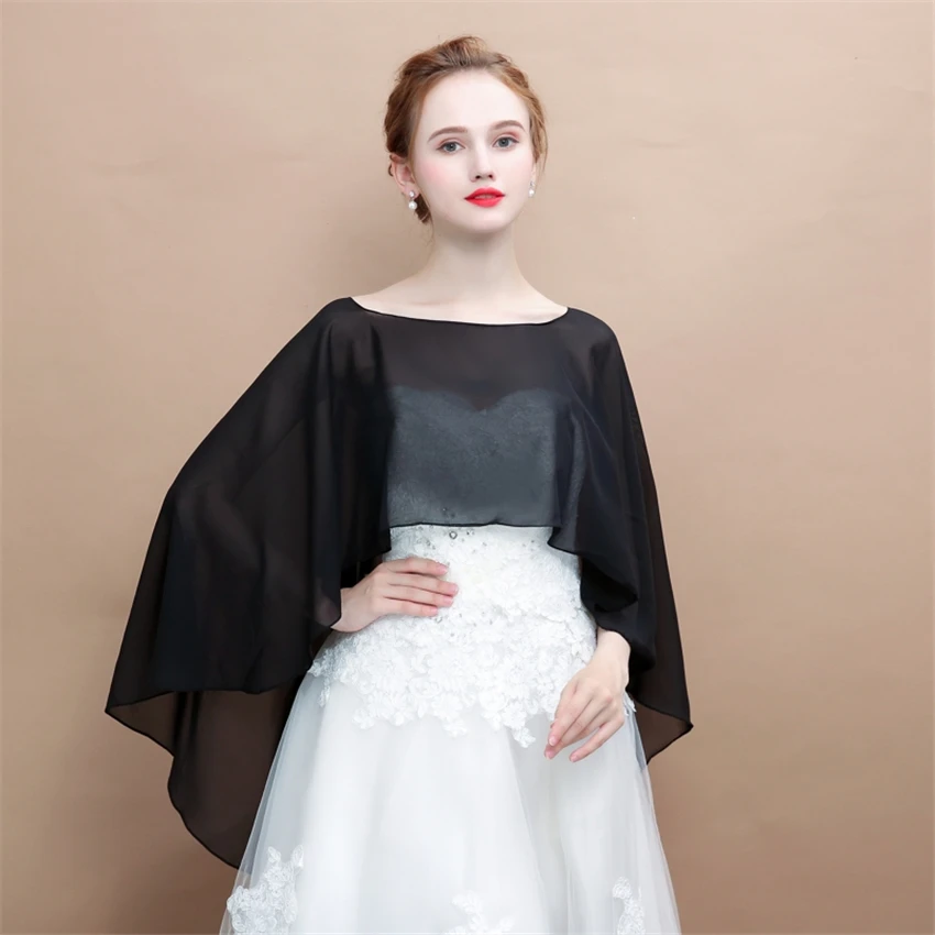 Hi-lo Chiffon Da Sposa Bolero di Cerimonia Nuziale Mantelli Delle Donne Dello Scialle Dell'involucro per il Partito di Sera Chaqueta Chale de fiesta mujer da sposa etole Mariage