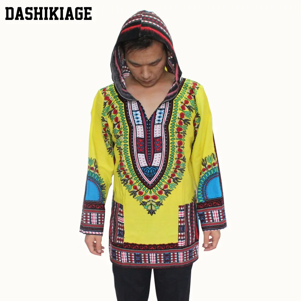 

(5pcs/lot) Dashikiage Unisex Long Sleeve 100% Cotton Hooded with 2 Pockets Traditional African Dashiki Hoodies