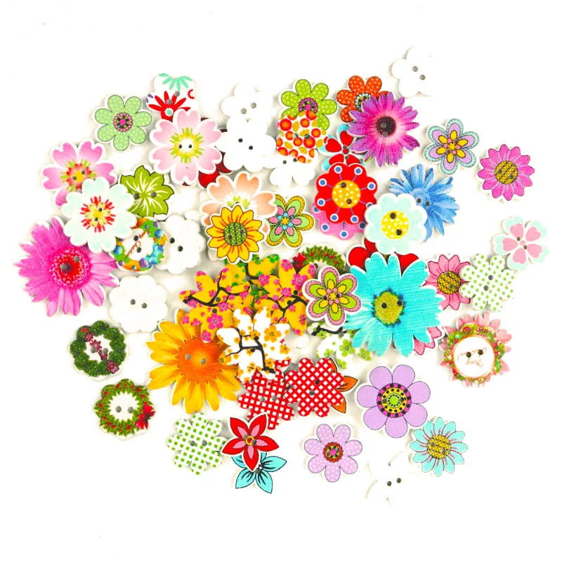 Scrapbooking de madeira costura vestuário acessório decoração flor mista botões pintados botões decorativos diy artesanato 20 peças 20-25mm
