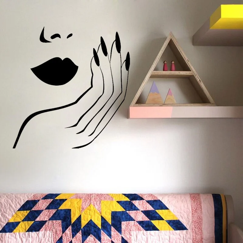 Modern Style Salon Girls Wall Decal Sexy Woman Lips Hand Nails Vinyl Wall Stickers Removable Interior