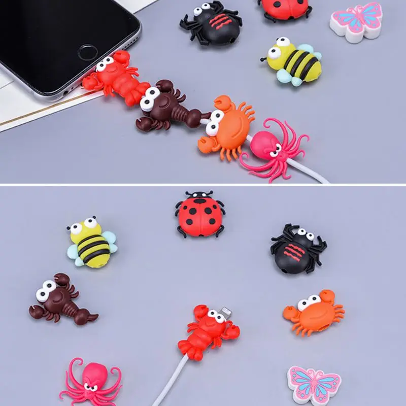 Cute Insect Shape USB Charger Cable Protective Cover Soft Silicone Data Line Wire Cord Protector For  iPhone Connector