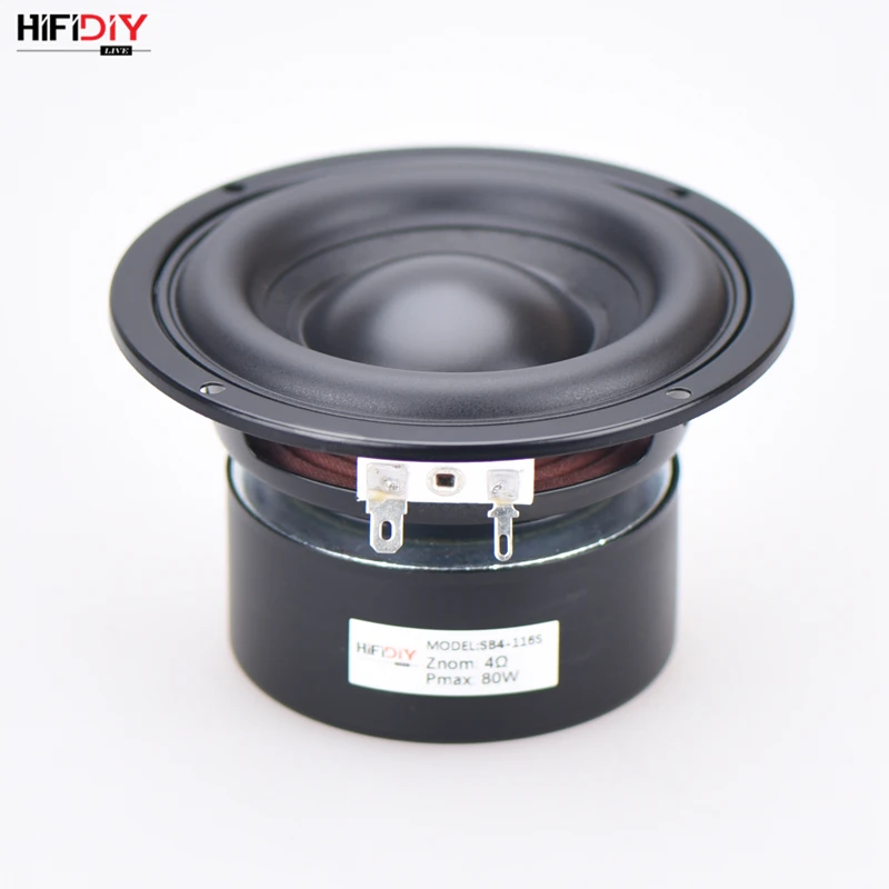 HIFIDIY AUDIO 4.5 inch 80W Round Woofer Speaker High power BASS Home Theater 2.1 Subwoofer Unit 2 Crossover Louspeakers SB4-116S