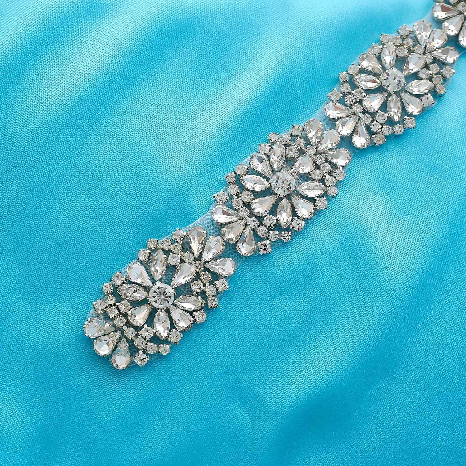 Pernikahan Belt Perak Berlian Imitasi Applique Rose Emas Bridal Beaded Crystal Bordiran Besi untuk Pernikahan Gaun F178