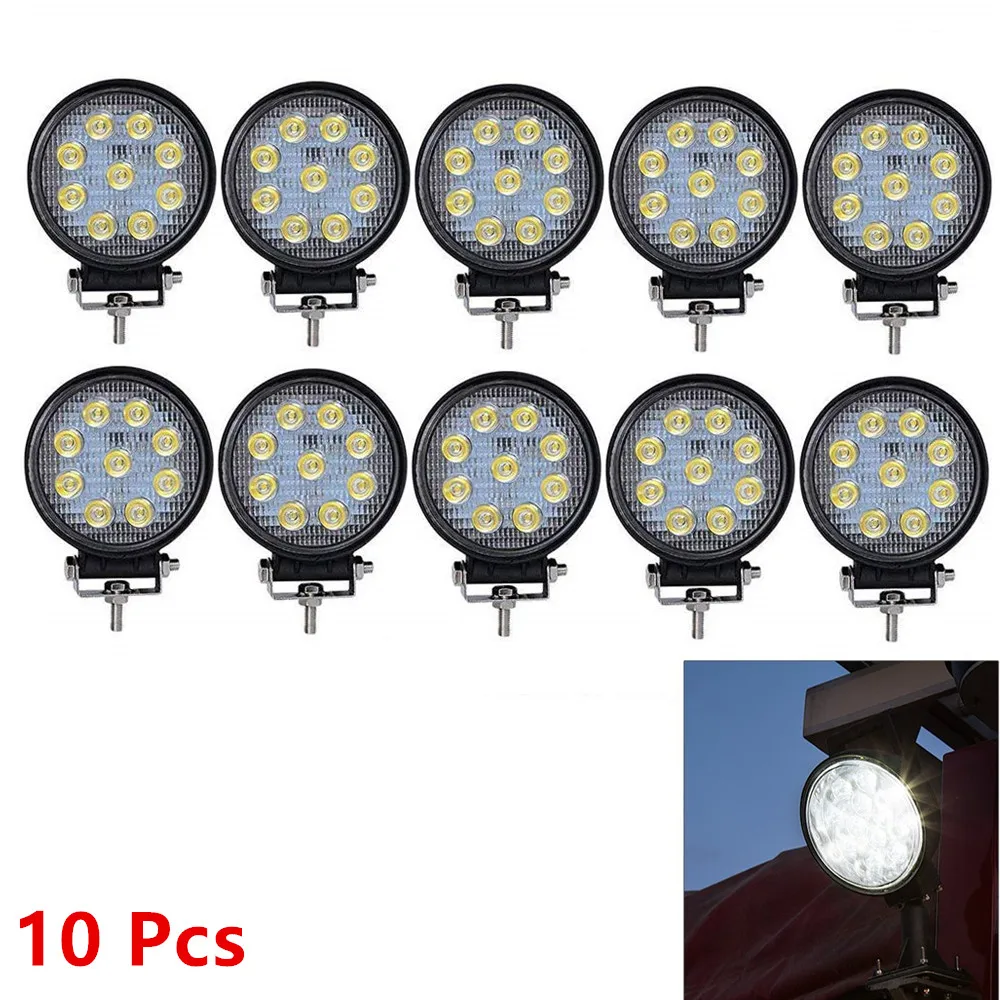 

10pcs 27W 4" LED Round Work Light Offroad Fog Lamp for Truck Pickup boat Jeep SUV ATV Forklift Offraod Vehicle Driving Light