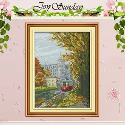 Tram Patterns Counted Cross Stitch Set DIY 11CT 14CT 16CT Stamped DMC Cross-stitch Kit Embroidery Needlework Home Decor Gifts