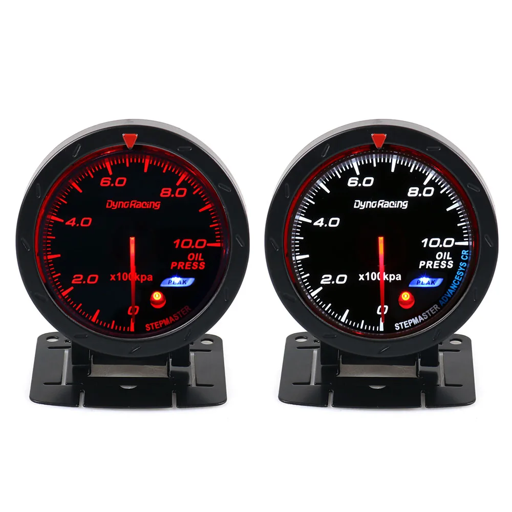 Dynoracing 60MM auto Car Oil pressure Gauge 0-10 BAR Oil Press Meter Red & White Lighting Car Meter with Oil Press Sensor