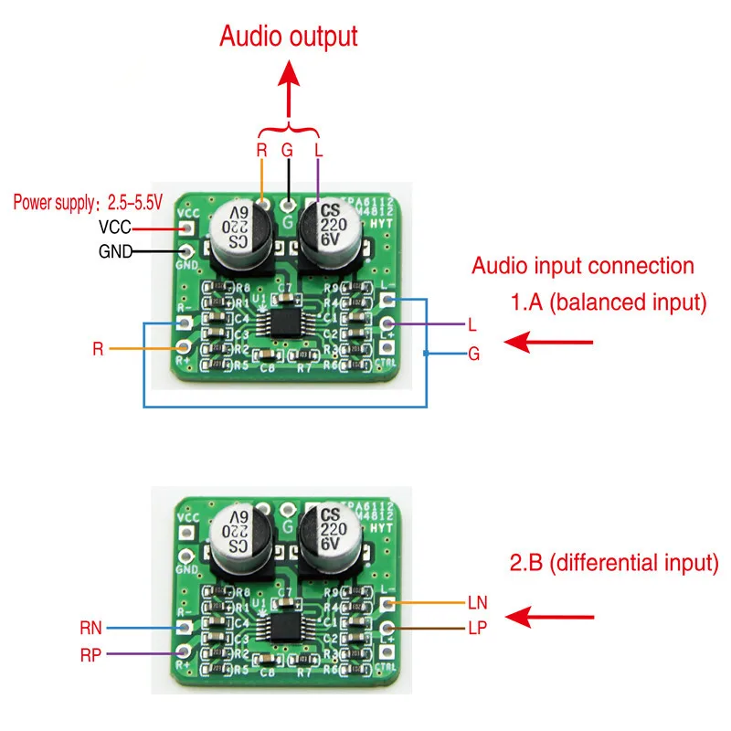 1PC  Amplifier Board Differential-Balanced TPA6112&SGM4812 HIFI Amp Module150Mw 3.3-5V