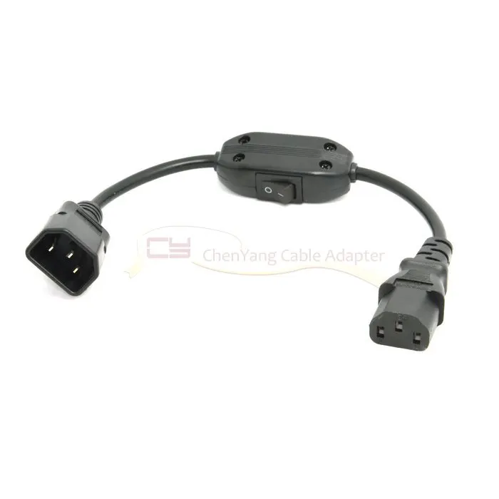 Cable de extensión IEC 320 de 30cm, C14 a C13 macho a hembra, con interruptor