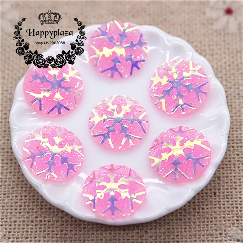 

100 шт., 12 мм, розовые круглые кабошоны с плоской задней поверхностью, снежинки, аксессуары из смолы, декоративные пуговицы «сделай сам» для скрапбукинга