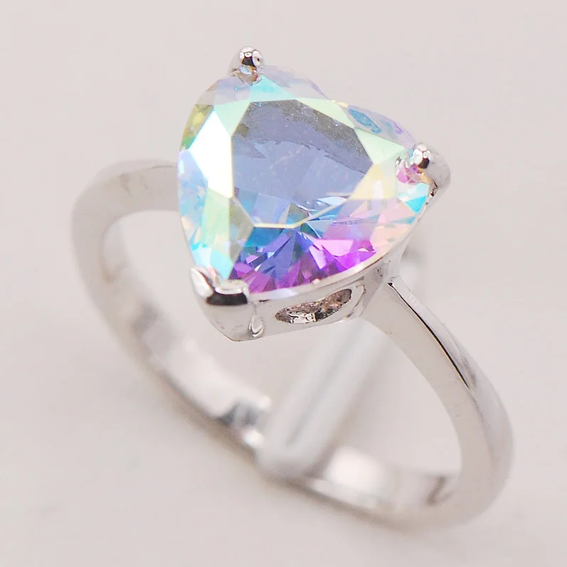 Rose Rainbow Crystal Zircon Women 925 Sterling Silver Ring F762 Size 5 6 7 8 9