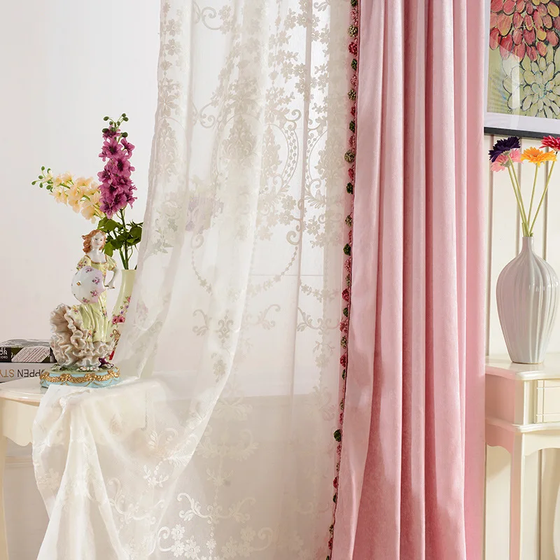 European luxury double-sided chenillev Blackout curtains for Bedroom High-grade pink curtains for Living Room Solid curtain