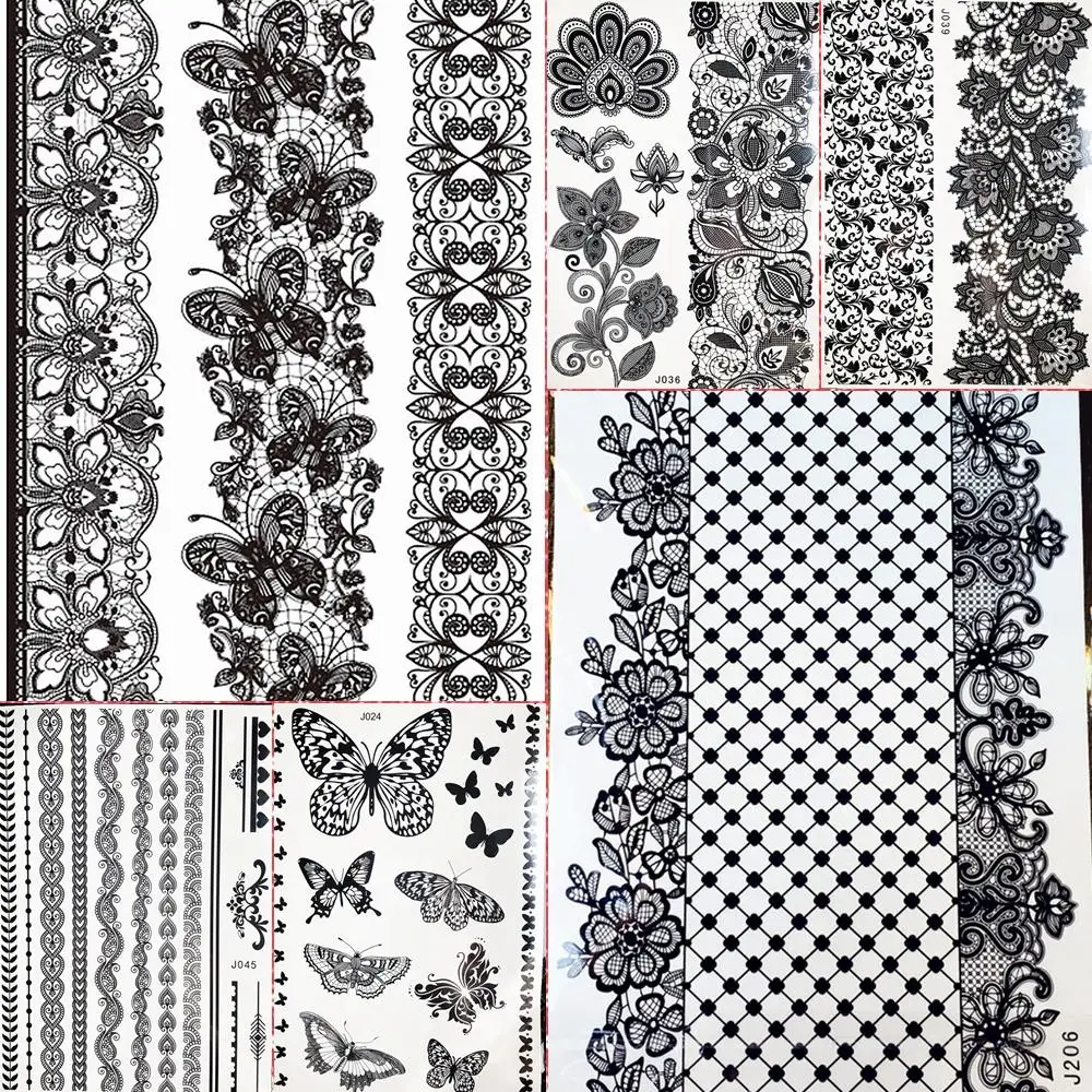 1PC Large Henna Tattoo Stickers For Wedding GBJ206 Black Ink Lace Henna Paste Women Party Brides Flower Temporary Tattoo 21x15CM