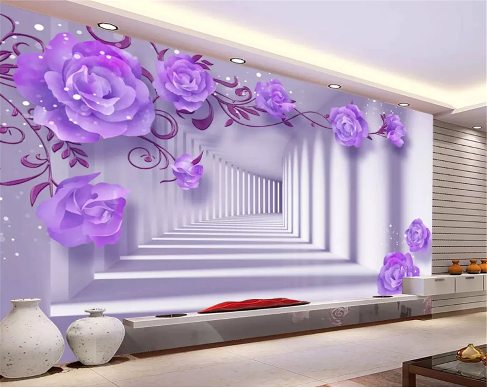 

beibehang HD Fresco 3D Purple East Elegant Rose Background Wall papel de parede para quarto photo wallpaper papier peint behang