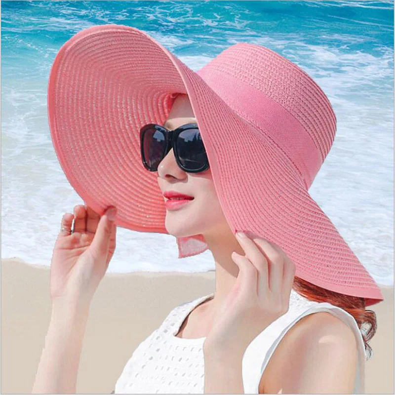 2019 simple Elegant Style Summer Large Brim Straw Hat Adult Women Girls Fashion Sun Hat Uv Protect Big Bow Summer Beach Hat