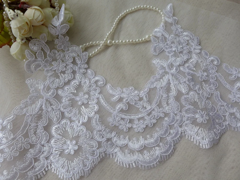 6 Yards Retro Style Scallop White/Ivory Eyelash Alencon Lace Trim Mesh Lace Wedding Veil 2 Colors