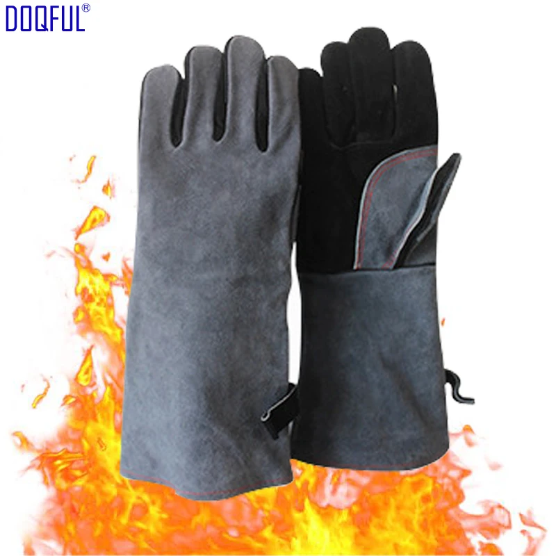 

BBQ Cowhide Gloves High Temperature 500 Degrees Celsius Fireproof Microwave Oven Gloves Heat Insulation Welding Baking Antiskid