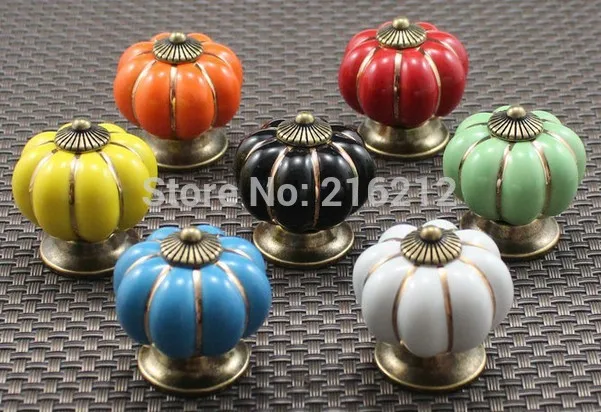 Fashion Hot Pumpkin Knobs Europe Ceramic Door Cabinet Cupboard Handles Pull Drawer