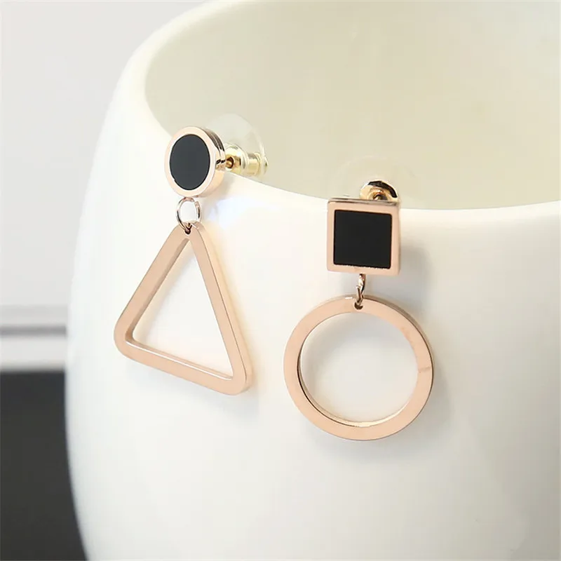 Wukaka 2024 Fashion Stainless Steel Stud Earrings For Girl Woman Rose-golden Triangular Circle Geometry Earring Gift