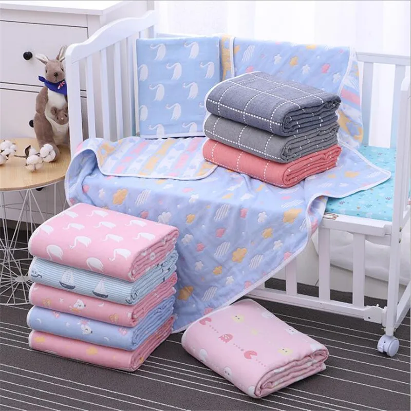 Baby Decke 110X110 CM Musselin Baumwolle 6 Schichten Dicke Neugeborenen Windeln Herbst Baby Swaddle Bettwäsche Cartoon Empfang decke