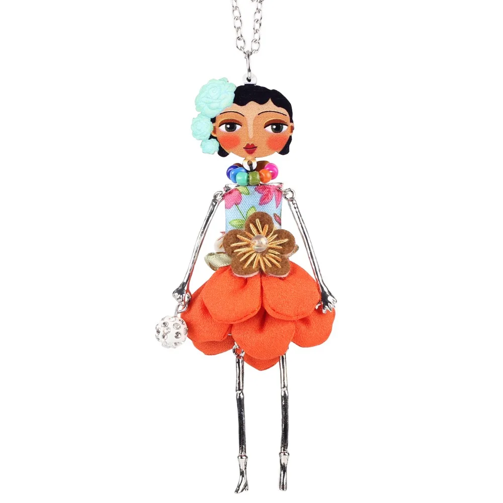 Bonsny Doll Necklace Dress Handmade Paris Doll Pendant trendy 2016 News Alloy Girl Women Flower Fashion Jewelry Accessories