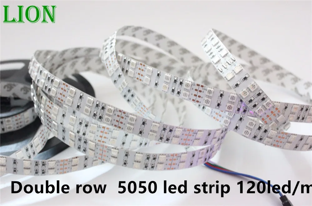 1/2/3/4/5m 5050 Double row LED Strip RGB ,White ,Warm white Waterproof IP20/67 5050 SMD 120leds/m 600LED/5m ,Free shipping