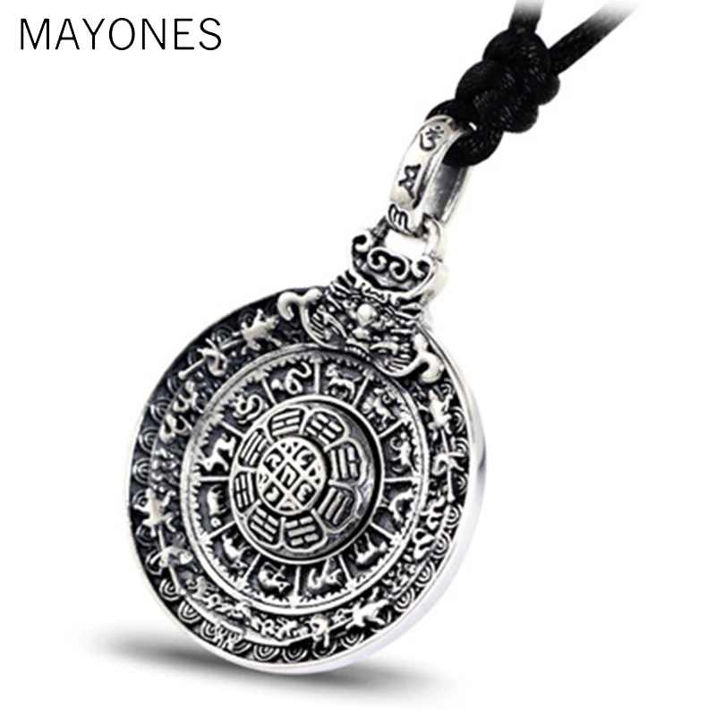 MAYONES Religion Authentic 925 Sterling Silver Round Necklace Pendant Men Chinese Zodiac Signs Vintage Pendants Jewelry For Male