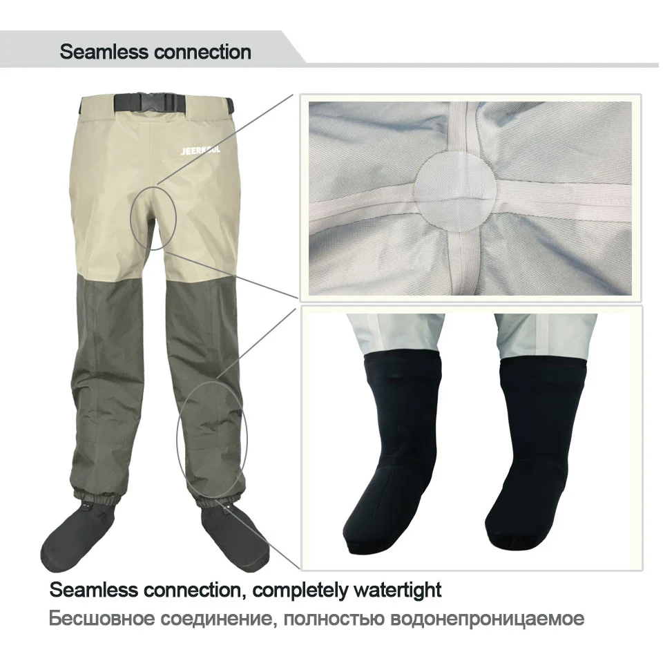 Original JEERKOOL Fly Fishing Waders Shoes Felt Sole & Waist Pants Belt Waterproof Hunting Suit Overalls Wading Upstream Boots