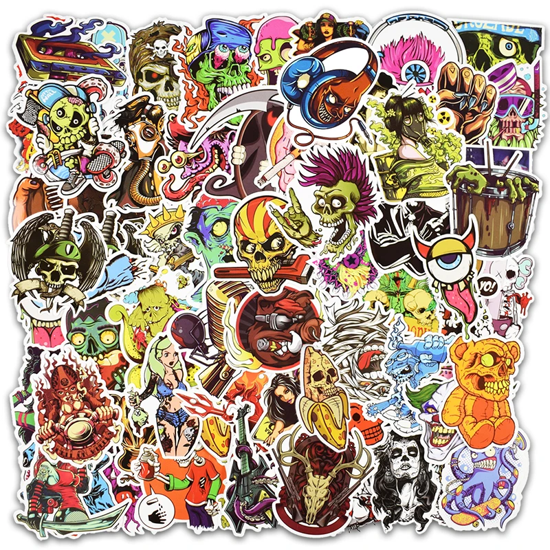 Baru 100 Pcs Horor Doodle Stiker untuk Laptop Ponsel Skateboard Bagasi Mobil Campuran Lucu Grafiti Stiker Keren DIY Stiker