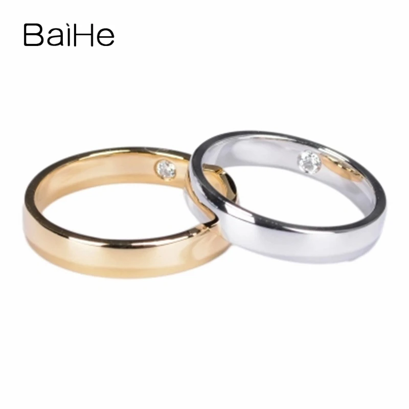 

BAIHE Real Solid 14K White Gold H/SI Natural Diamond Ring Wedding Band Women Man Ring Trendy Fine Jewelry Making Couple Ring