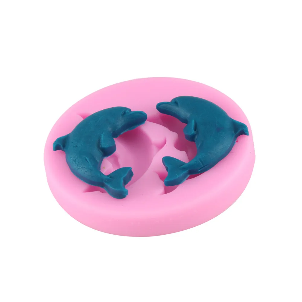 (3 pieces/lot) Brand new 7.8*6.8*1.2cm 2 cavities dolphin porpoise shape silicone fondant decorating candy molds bakery supplies