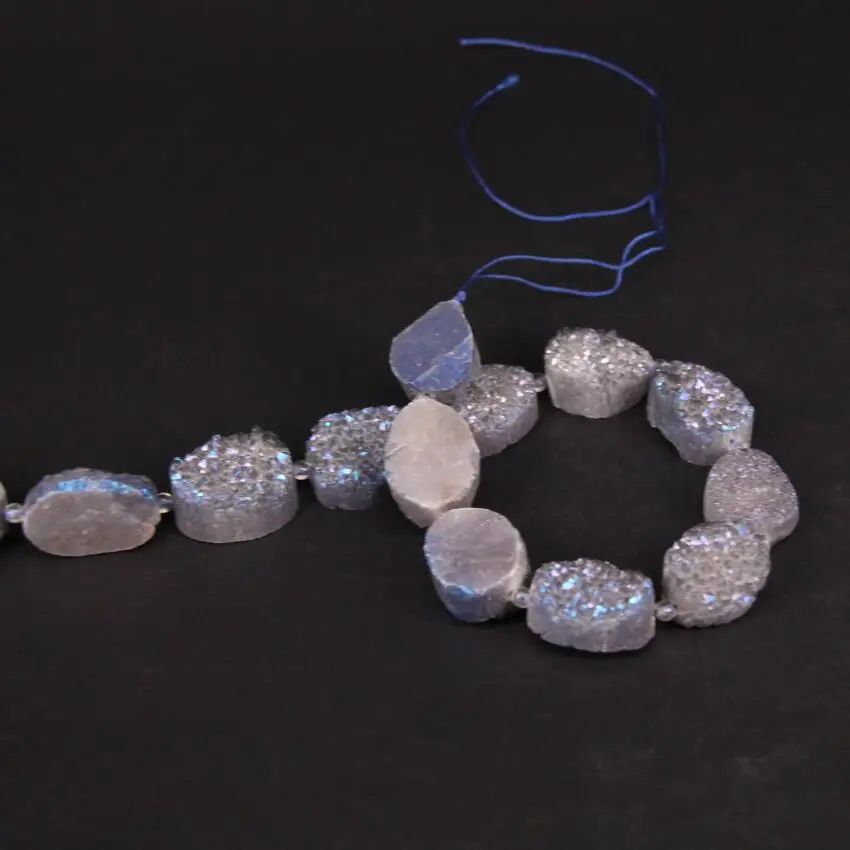 Approx15PCS/strand Blue Grey Titanium Natural Roug Agates Crystal Druzy Oval Slab Nugget Beads,Quartz Geode Drusy Slice Pendants