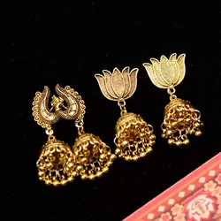 Ethnic Gold Color Jhumka Jhumki Drop Earrings For Women Boho Dangling Lantern Earrings Retro Jewelry Indian Jewelry HXE080