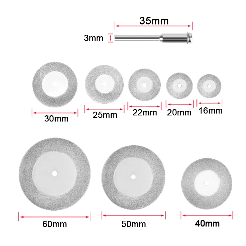 5-10PCS 16/20/22/25/30//40/50/60mm Diamond Cutting Discs Mini Diamond Saw Blade Cut Off for Dremel Drill Fit Rotary Tool