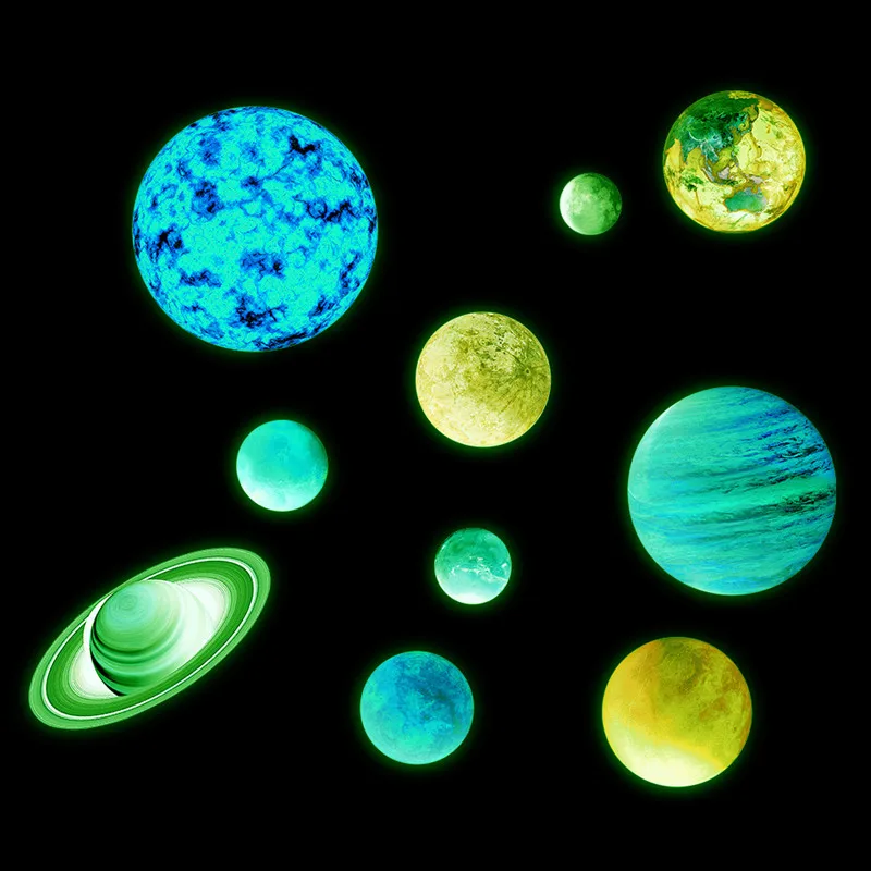 Home Decoration Accessories Sun Jupiter Saturn Neptune Uranus Mars Glowing Wall Stickers Solar System Decals for kids Bedroom