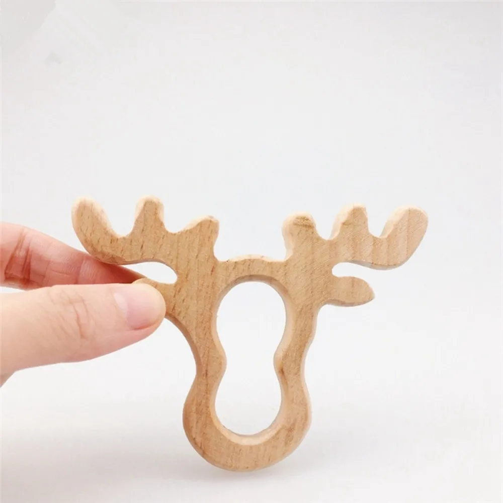 20PC Baby Wooden Teether Beech Elk Pacifier Clip Chain Pendant Wooden Rodent Blank Christmas Nurse Gifts Children'S Goods Toys