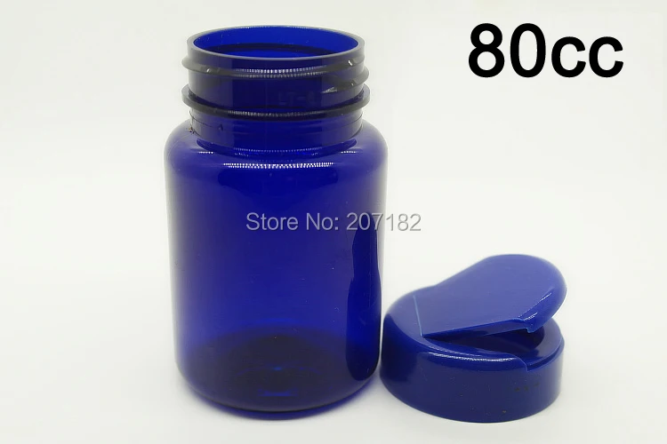 (100pcs/lot) 80cc PET Translucent Blue Bottles, Capsules Bottle, 80ml Pills Plastic Bottle With Blue Flip Lid