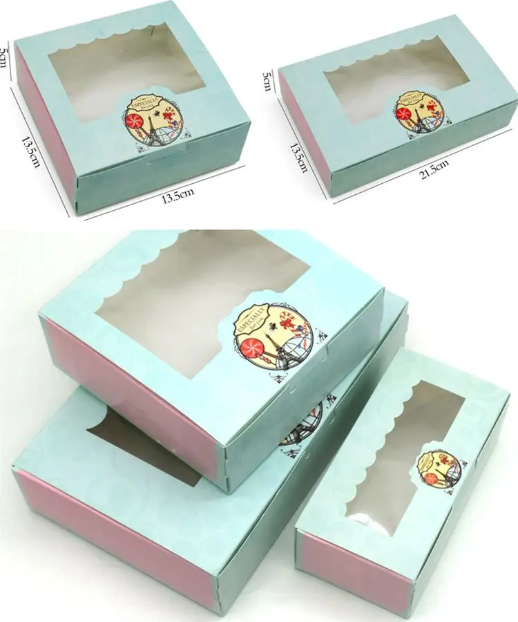 

3 Size Blue Color Paper Cake Box With Window Craft Party Packing Box Candy Cookie Paper Box 100pcs/lot Free shipping
