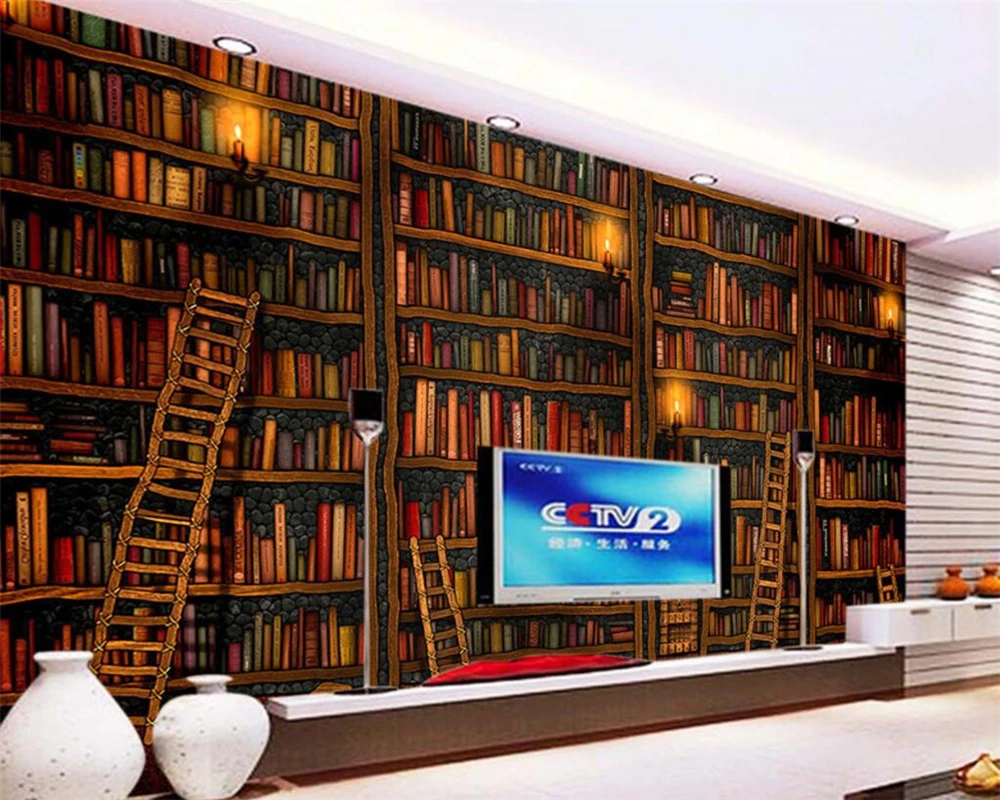 

Beibehang Custom Wallpaper Living Room Bedroom Mural 3D mural Decorative 3d Wallpaper Book Bookshelf Bookcase Background Wall