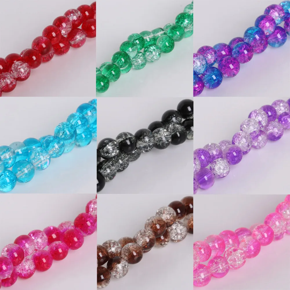 4mm 6mm 8mm 10mm Two-Tone Color Glass Crackle Beads Round Loose Spacer Beads For Jewelry Making DIY Bracelet & Necklace