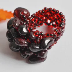 Elastic Garnet Beads Finger Ring Stretch Size 8-9 Jewelry For Woman Gift X022