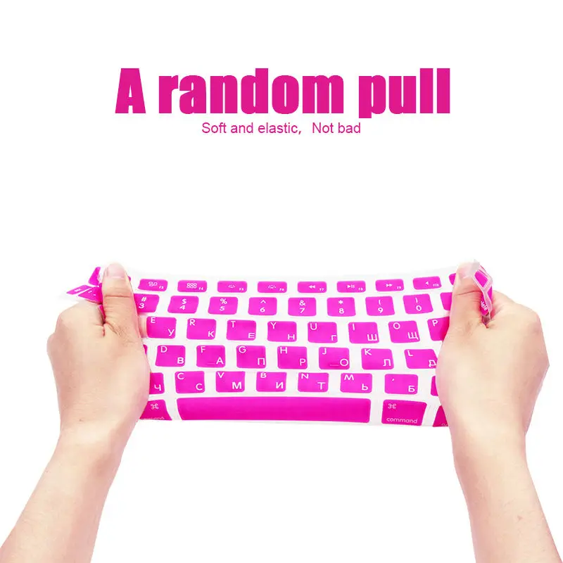 SR Silicone Teclado Capa Adesivo, Carta Língua Russa EUA, Retina Filme Protetor, 14 Cores, Fit para Macbook Air 13 Pro, 13, 15, 17