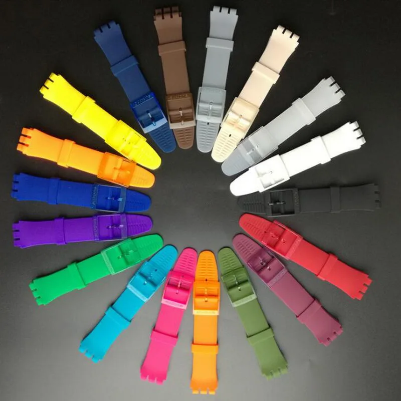 16mm 17mm 19mm Silicone Watch Band Straps Watch accessories For Men Women Watches Swatch Rubber Strap plastic buckle 13 colors