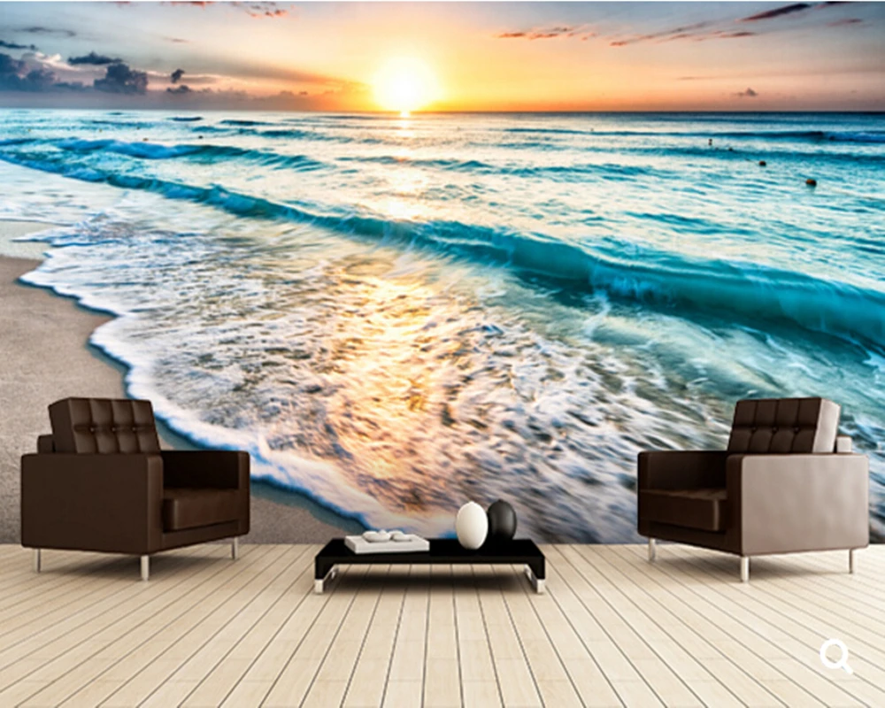 Custom landscape wallpaper, Beautiful sunrise over beach in Cancun 3D Wallpaper for living room bedroom TV wall papel de parede