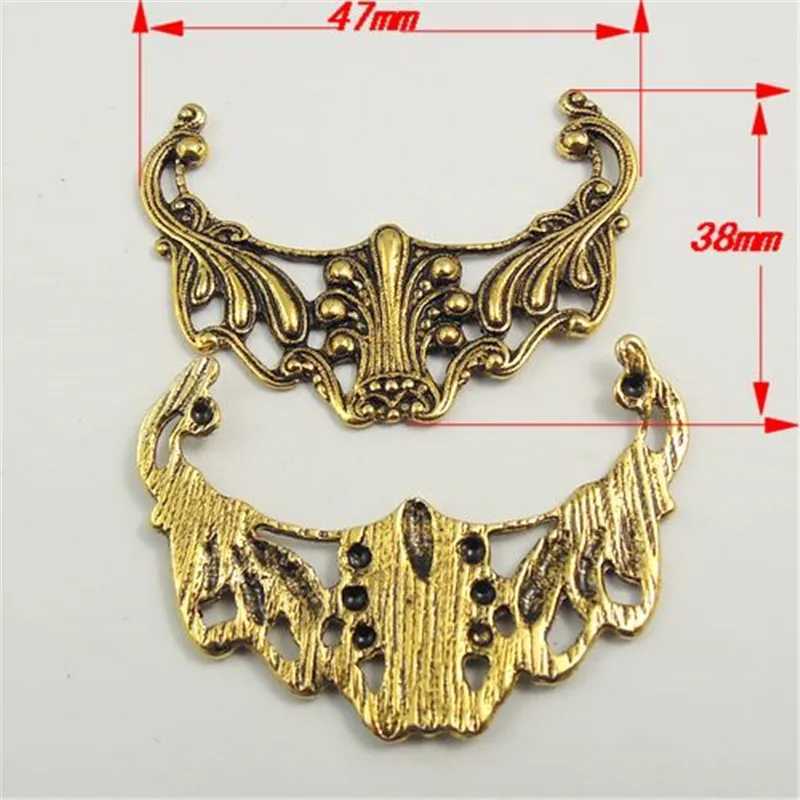 (15Pieces)Bohemia Vintage Jewelry Findings Hollow Antiqued Gold Color Headwear Shaped Necklace Pendant Bracelet Charms Dec 31463