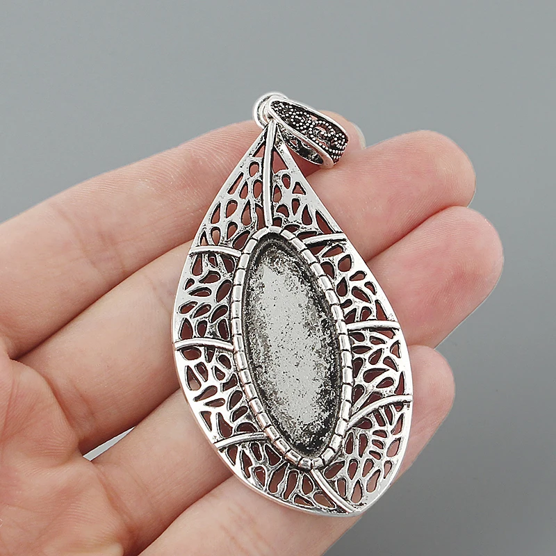 4Pcs Tibetan Silver Teardrop Charms Pendants 36x14mm Waterdrop Bezel Tray Cameo Cabochon Setting For Necklace Jewelry Making