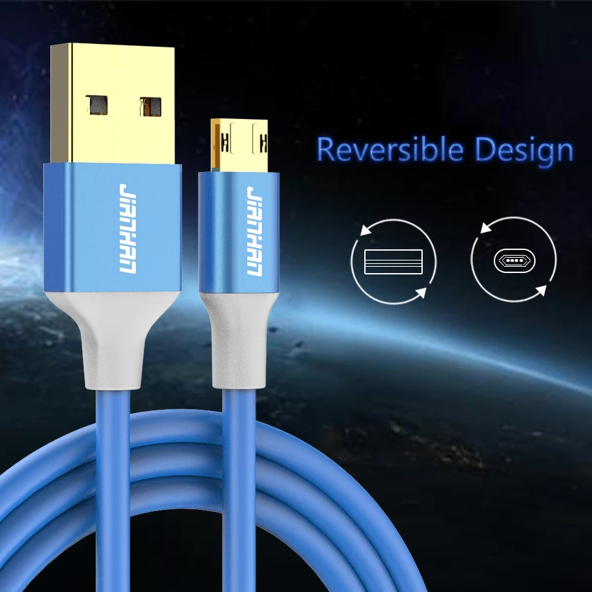 JianHan Reversible Micro USB Cable Charger Fast Charging Data Cord 2A Universal for Samsung Xiaomi Huawei Android Mobile Phone