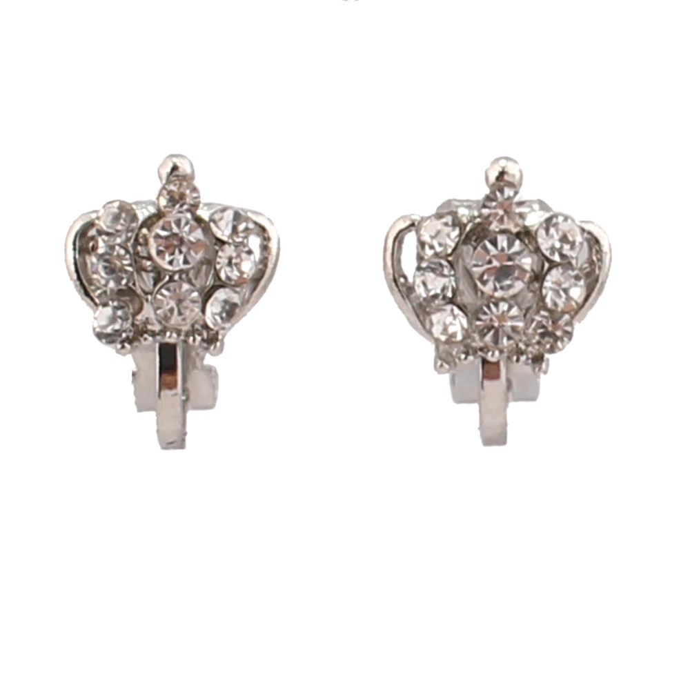 GRACE JUN Rhinestone Crystal Heart Crown Geometric Clip on Earrings No Pierced  for Gril Kids Fashion Cute Ear Clip No Allergy