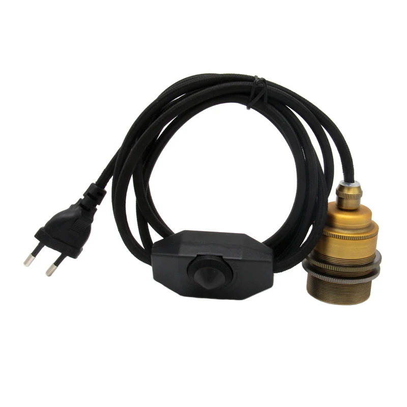 2 Meters EU Plug Power Cord With Dimmer Switch E27 Vintage Brass Lamp Holder Lamp Cord Kits