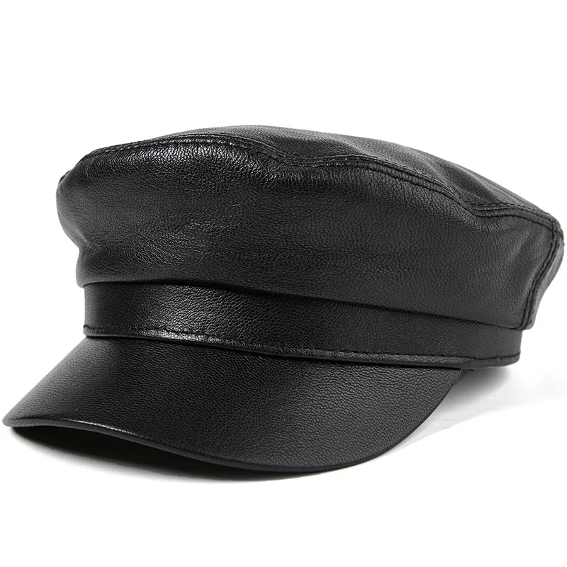 Genuine Leather Hat Cap Men's  Baseball Cap Adult Sheepskin Flat Caps Students Winter Leisure Leather Hats New Year Gift  B-8809